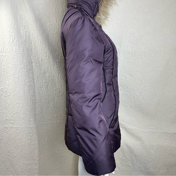 Via Spiga Plum Down Puffer Coat with Raccoon Fur Trim Hood - Picture 10 of 16